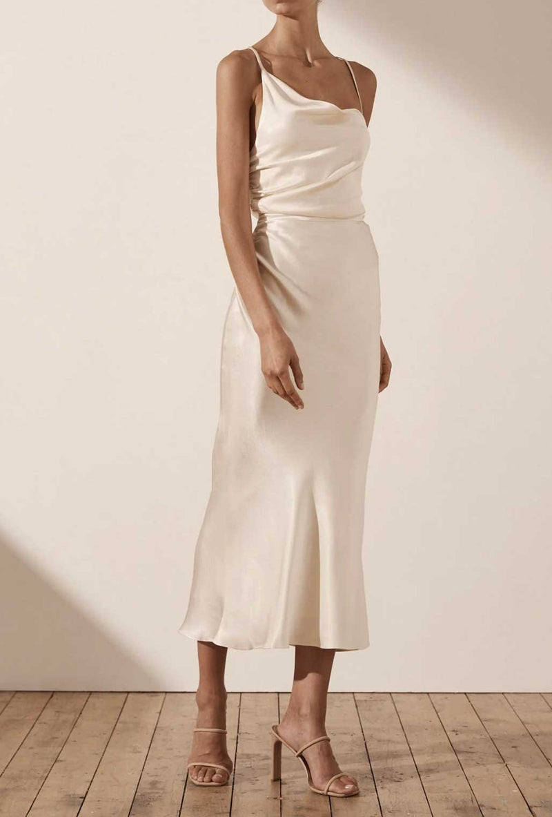 Rent Shona Joy La Lune Asymmetric Midi Dress Cream | Rites Rental & Resale Rent Shona Joy La Lune Asymmetric Midi Dress Cream | Rites Rental & Resale
