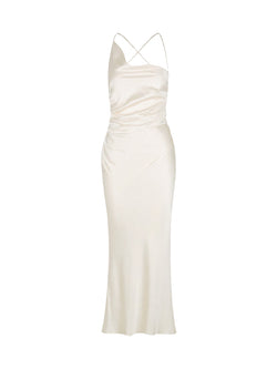 Rent the Shona Joy Asymetrical Bias Cowl Midi Dress in cream at Rites