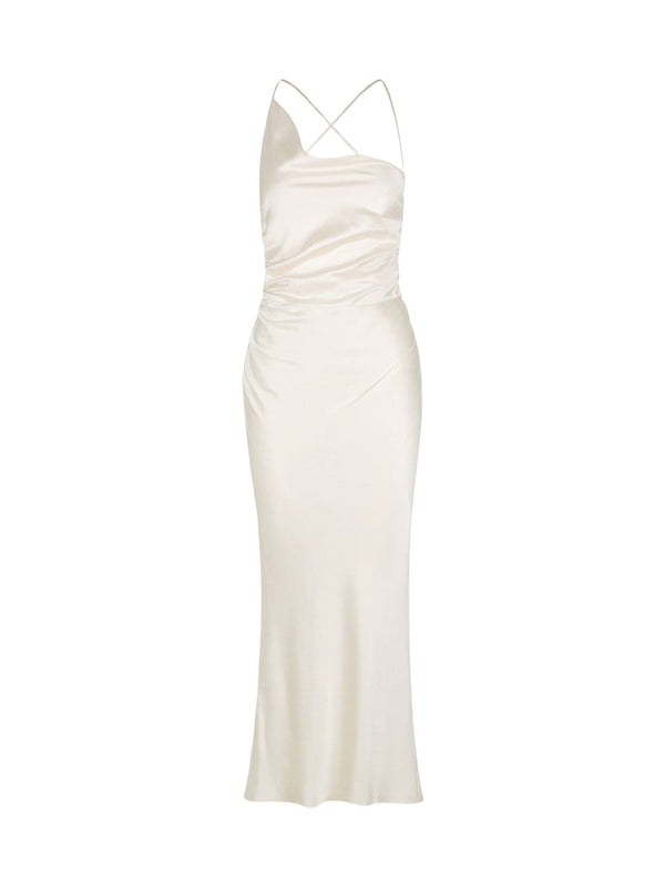 Rent the Shona Joy Asymetrical Bias Cowl Midi Dress in cream at Rites