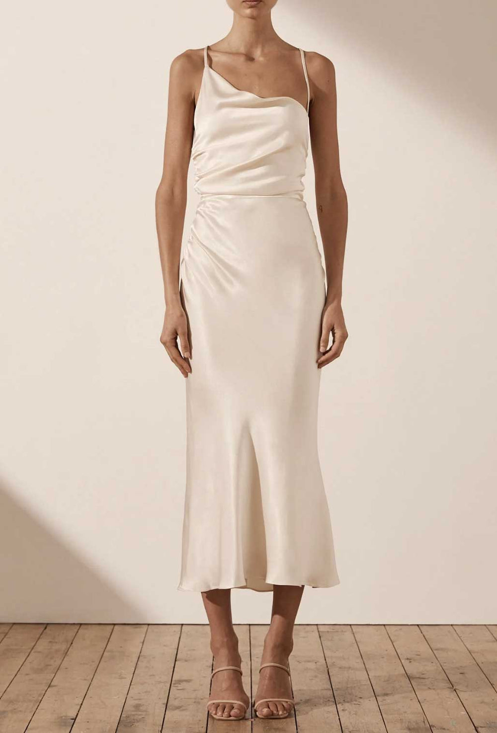 Rent Shona Joy La Lune Asymmetric Midi Dress Cream
