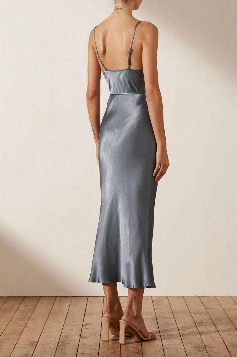 Rent Shona Joy La Lune Bias Cowl Midi Dress Blue Smoke | Rites Rental & Resale Rent Shona Joy La Lune Bias Cowl Midi Dress Blue Smoke | Rites Rental & Resale