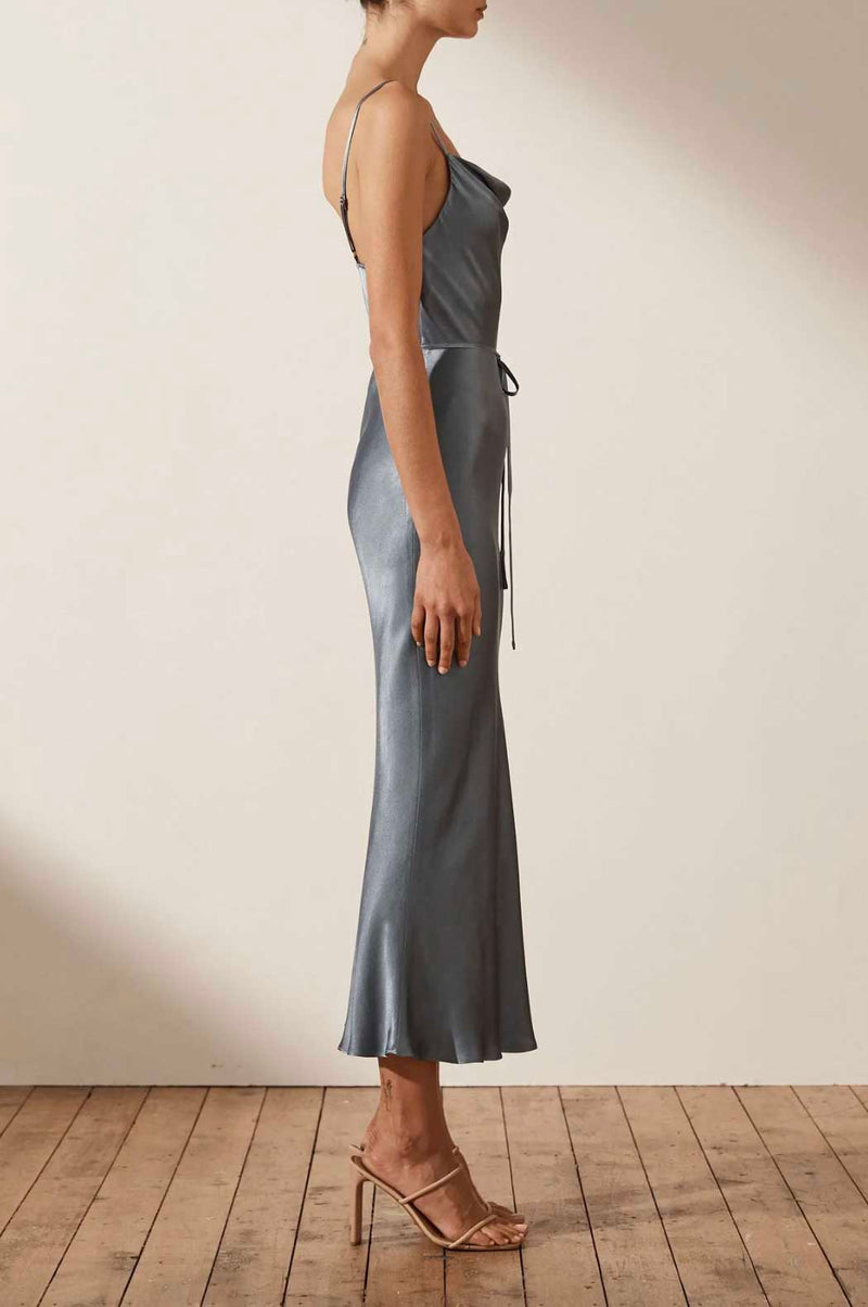 Rent Shona Joy La Lune Bias Cowl Midi Dress Blue Smoke | Rites Rental & Resale Rent Shona Joy La Lune Bias Cowl Midi Dress Blue Smoke | Rites Rental & Resale