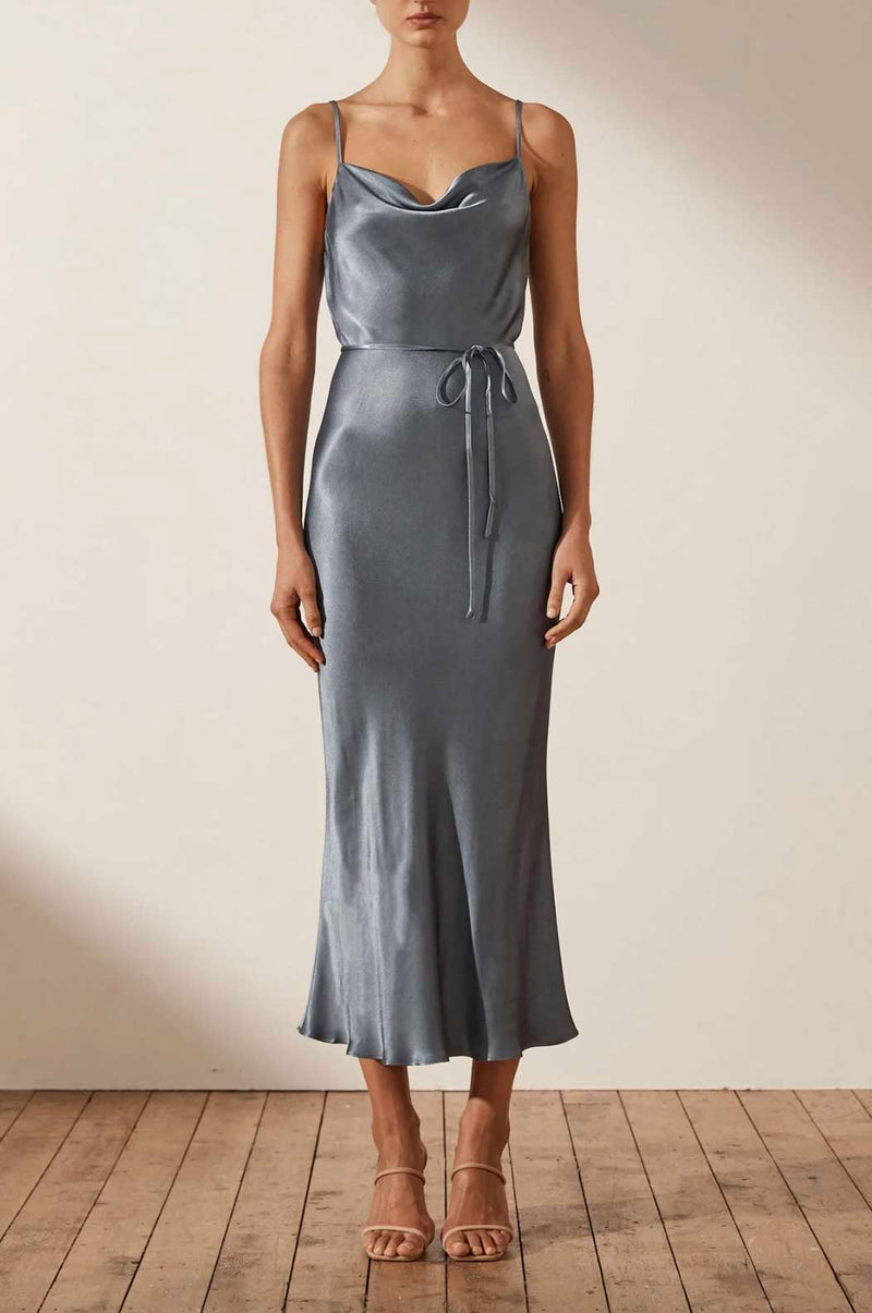 Rent Shona Joy La Lune Bias Cowl Midi Dress Blue Smoke