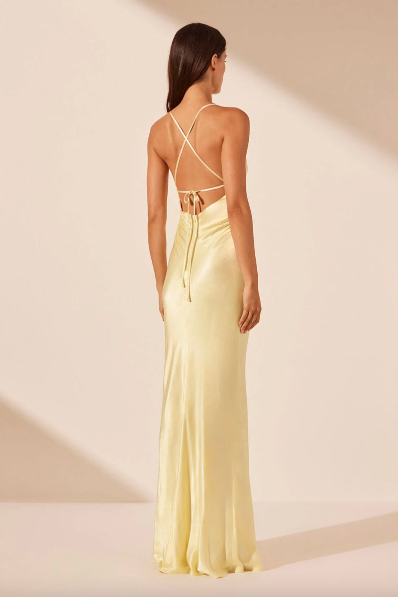 Rent the lemon yellow La Lune Lace Back Maxi Dress by Shona Joy at Rites