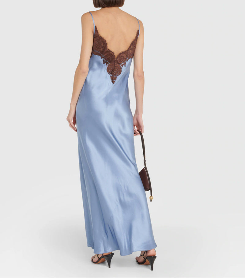 Rent the Lace-Trimmed Blue Silk Slip Dress by SIR the label at Rites