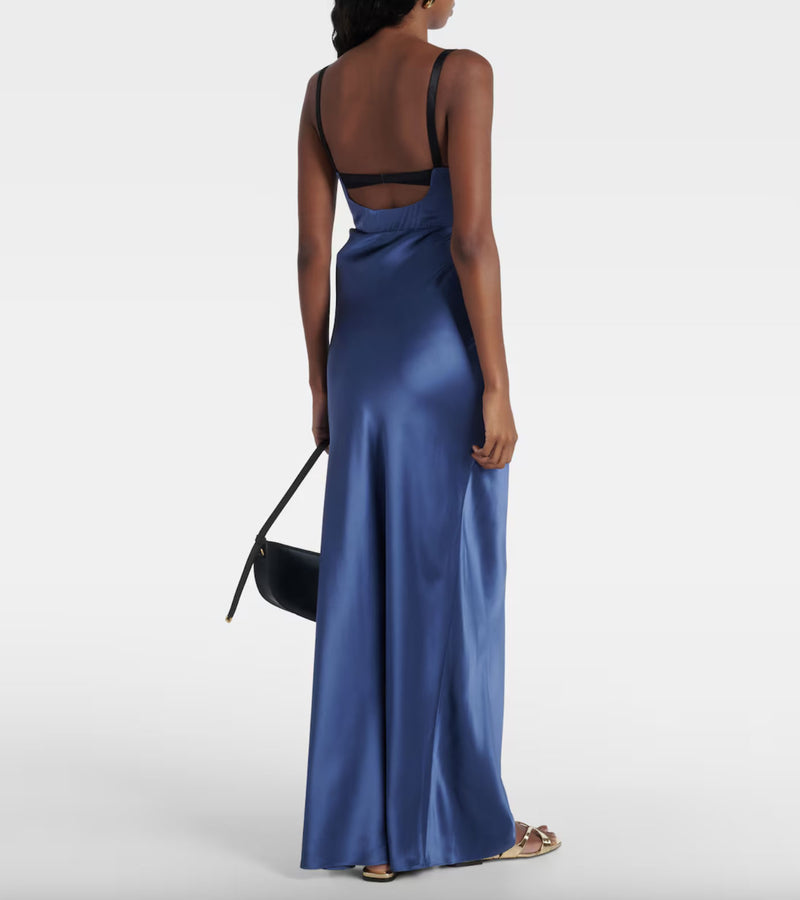 Rent the blue silk Depeche Balconette Satin Gown by Sir The Label at Rites