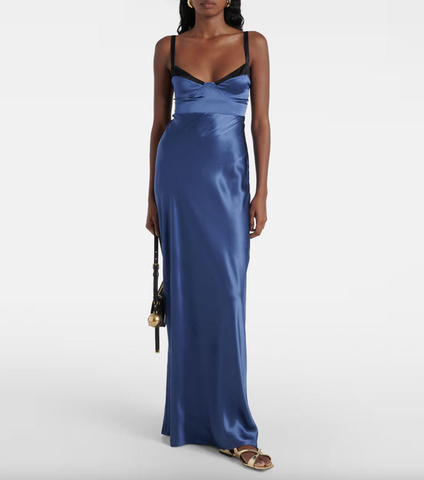 Rent the Sir The Label Depeche Balconette Gown in blue silk at Rites