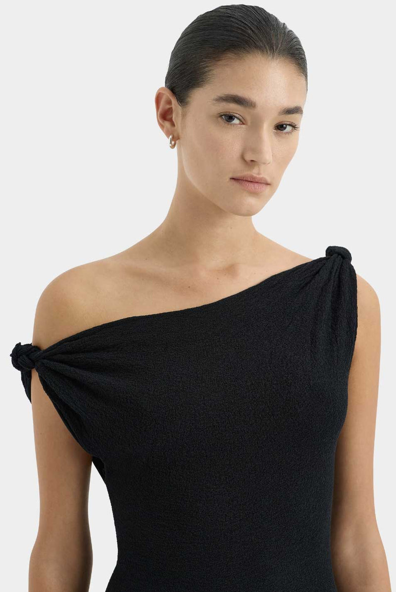 Rent the SIR Glow Twist Midi Dress in black cotton-blend at Rites