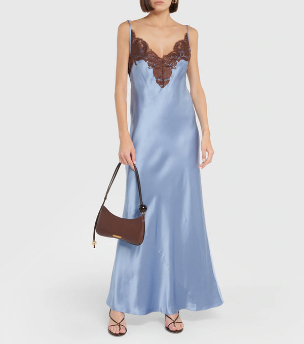 Rent the SIR the Label Lace-Trimmed Slip Dress in blue silk at Rites