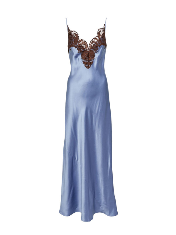 Rent the Lace-Trimmed Slip Dress in blue silk by SIR the label at Rites