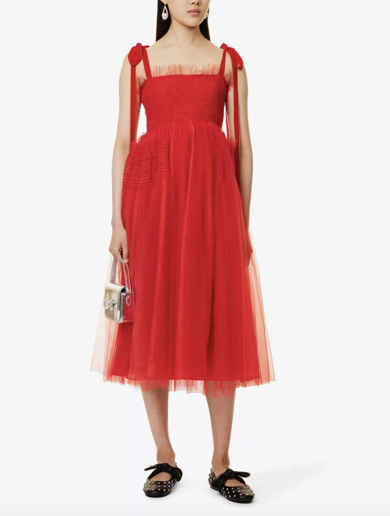 Rent Sister Jane Tulle Flared Red Midi Dress | Rites Rental & Resale Rent Sister Jane Tulle Flared Red Midi Dress | Rites Rental & Resale