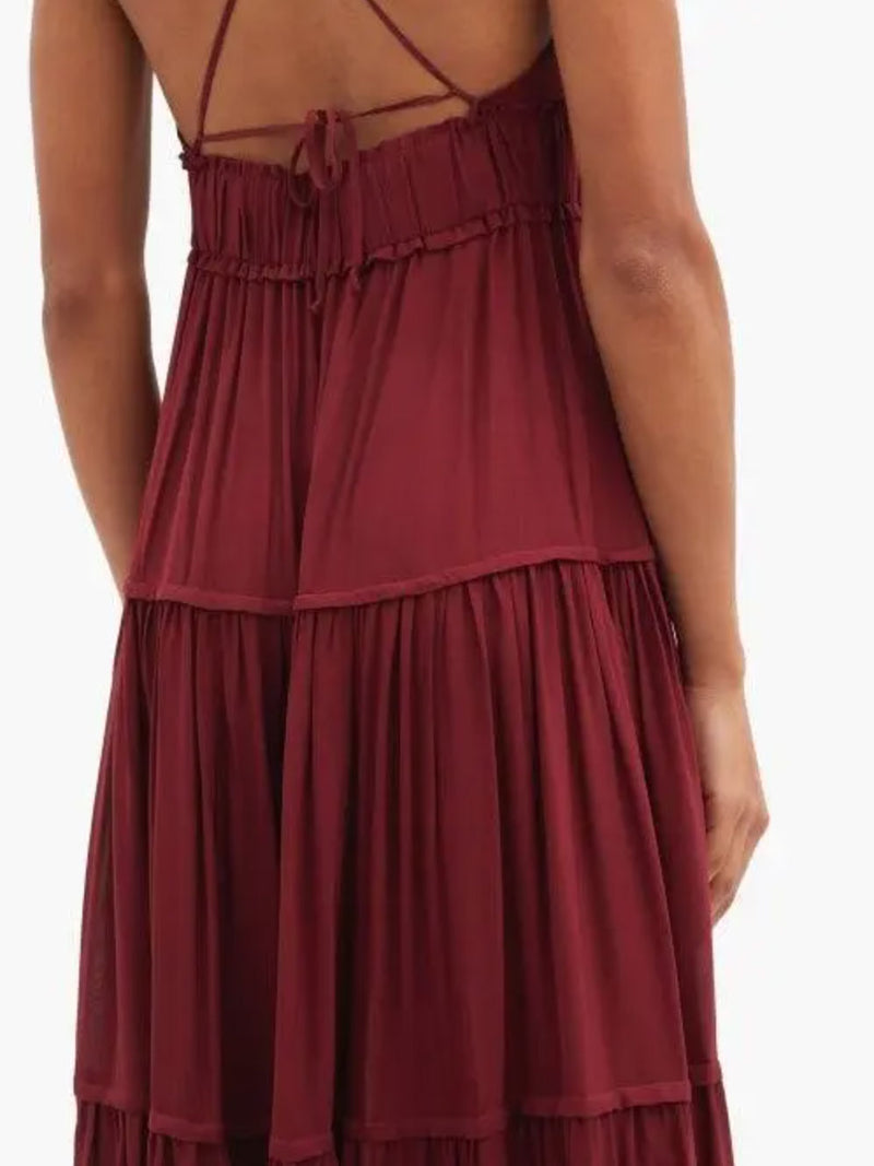 Rent the Chloe Maxi Dress in Ruby silk from Three Graces London