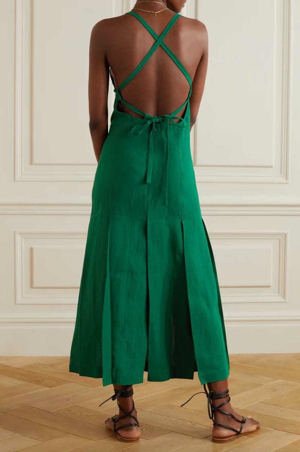 Rent the Three Graces London green linen Yola dress at Rites
