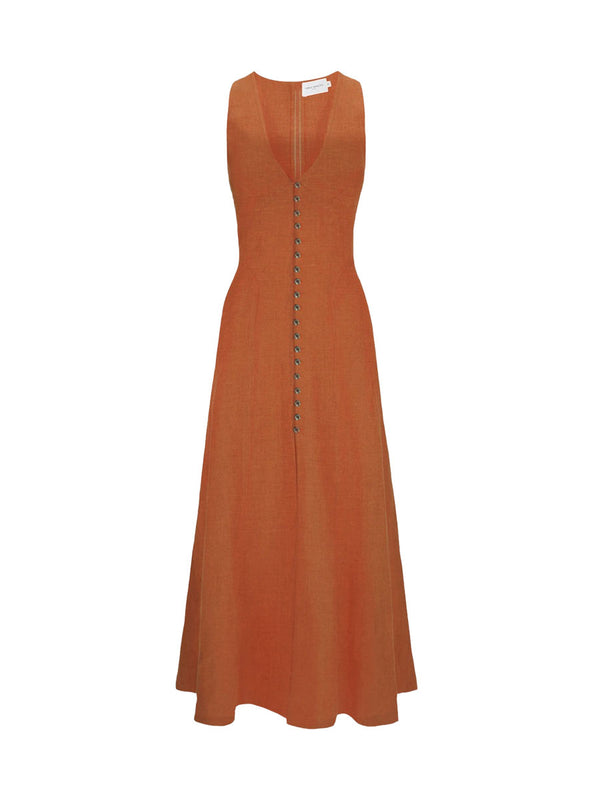 Rent the Rose Dress in Desert linen by Three Graces London