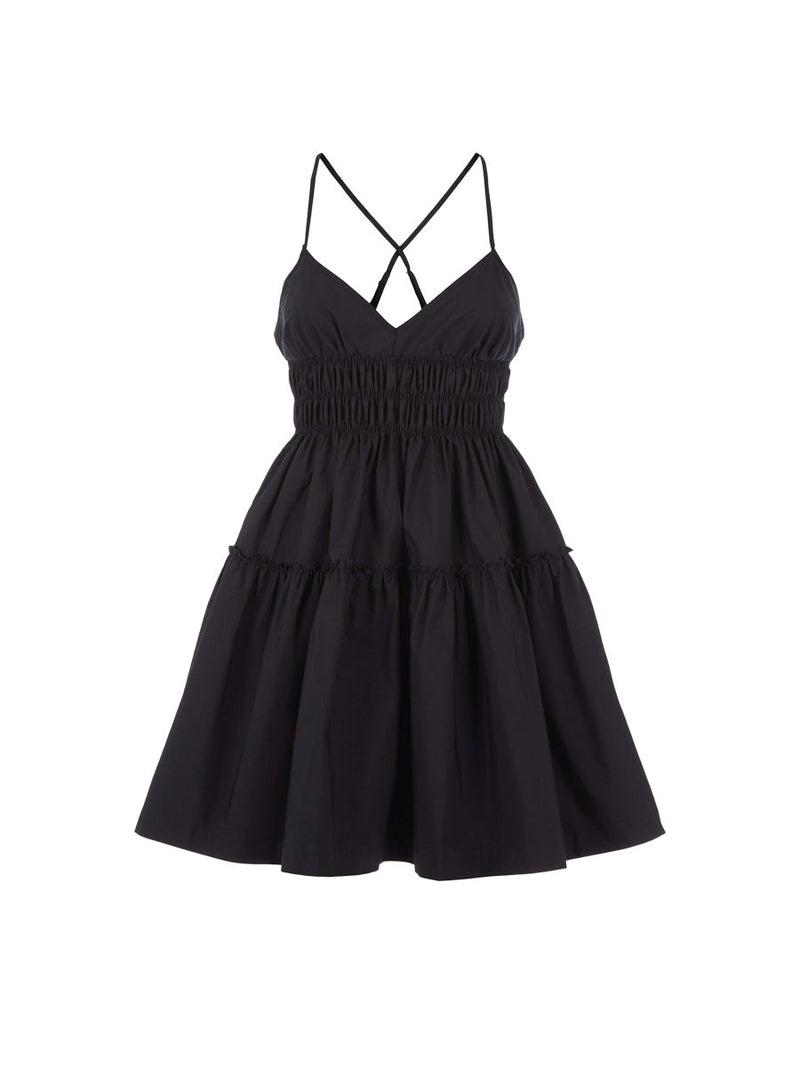 Mia Smocked Mini Dress in black from Three Graces London