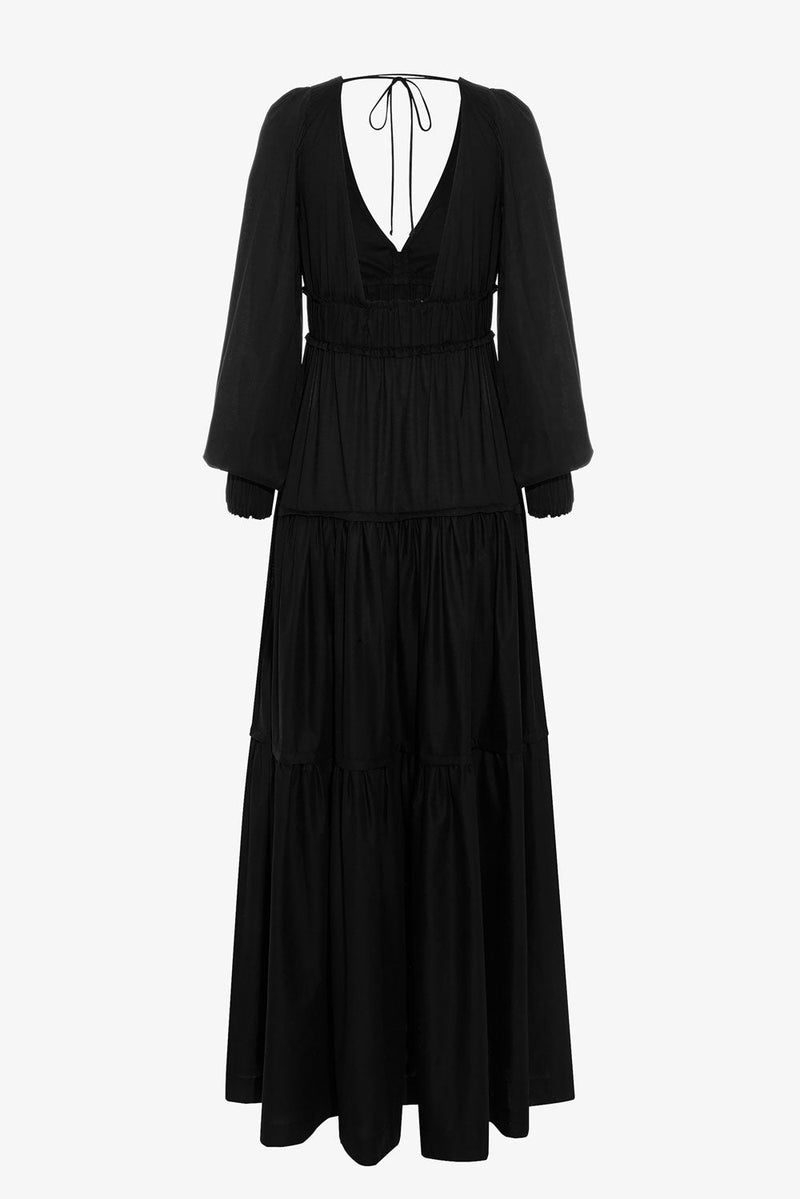Theodora Maxi Dress in black cotton from Three Graces London