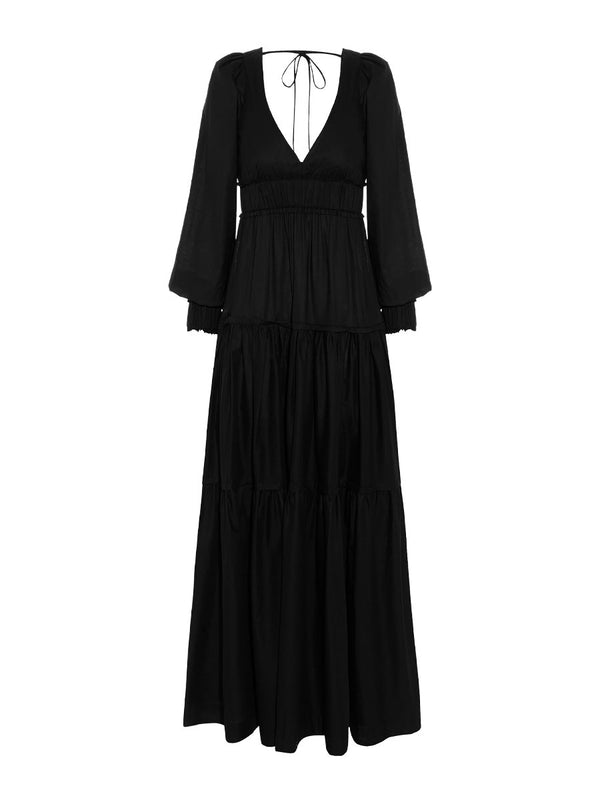Theodora Maxi Dress in black cotton from Three Graces London