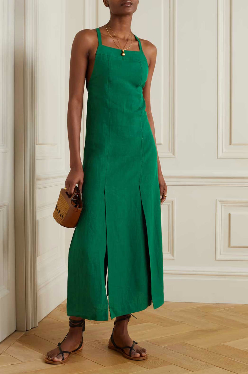 Rent the Yola dress in green linen by Three Graces at Rites