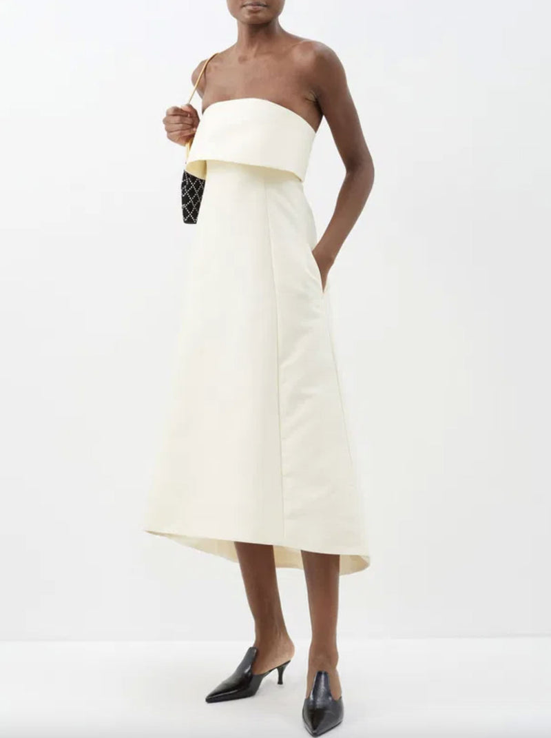 Shop Toteme Strapless Cotton Midi Dress | Rites Rental & Resale Shop Toteme Strapless Cotton Midi Dress | Rites Rental & Resale