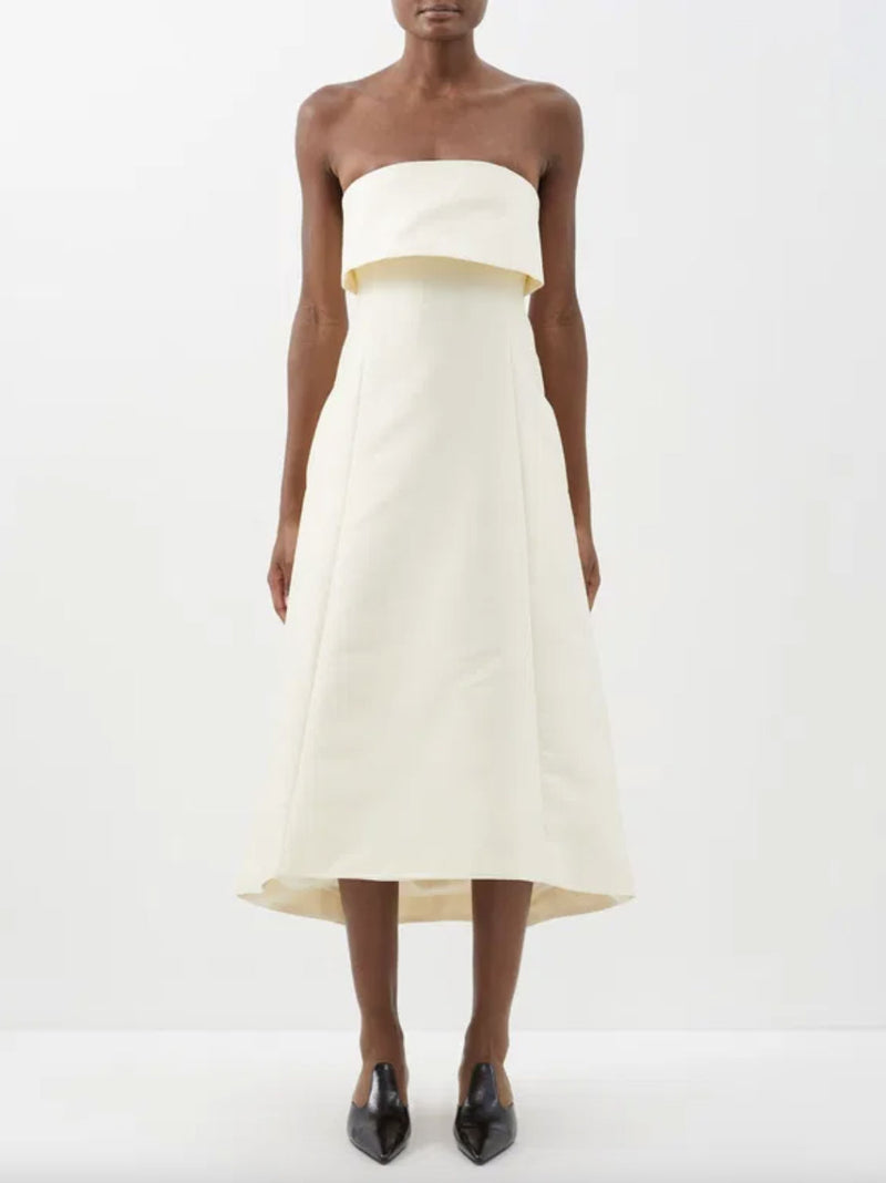 Shop Toteme Strapless Cotton Midi Dress Shop Toteme Strapless Cotton Midi Dress