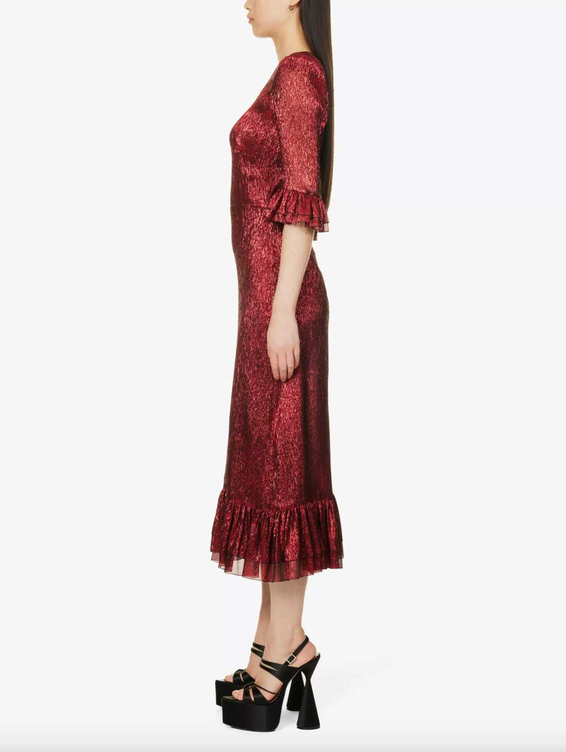 Rent The Vampire's Wife Falconetti Red Metallic Midi Dress | Rites Rental Rent The Vampire's Wife Falconetti Red Metallic Midi Dress | Rites Rental