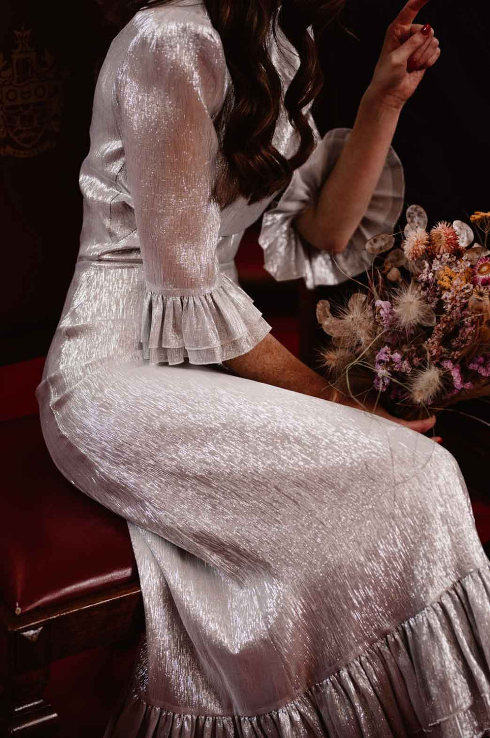 slim fit dress slacks Rent The Vampire's Wife Falconetti Red Metallic Midi Dress main image 0