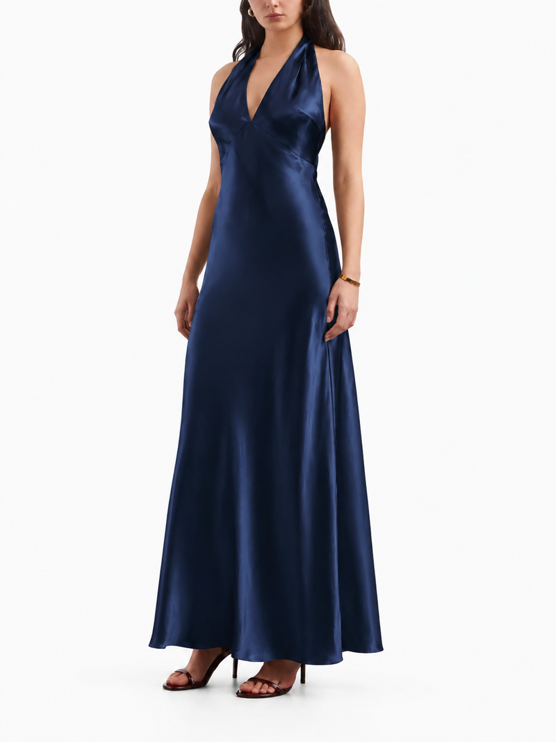 Rent Reformation Daniela Silk Maxi Dress Navy Blue