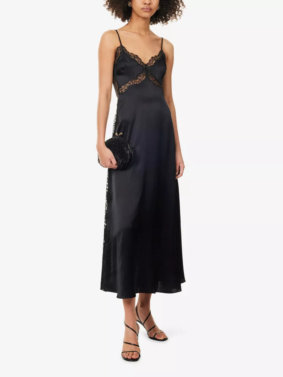 black silk dress reformation Reformation Petites Casette Silk Dress | Black