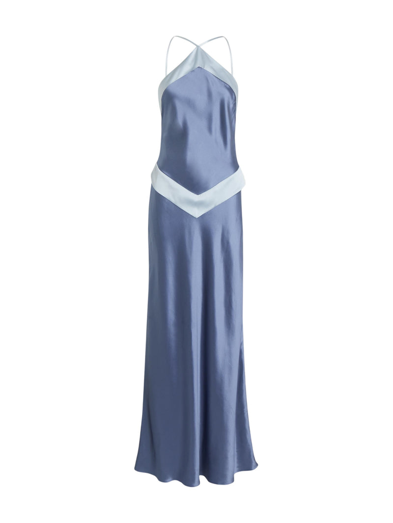 Reformation Jillian Halterneck Silk Midi Dress Blue