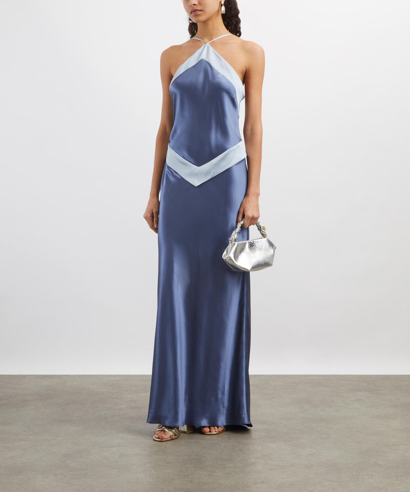 Reformation Jillian Halterneck Silk Midi Dress Blue