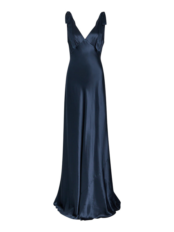 knee length dresses for ladies Rent Reformation Pernille Navy Silk Maxi Dress
