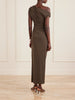 SIR Sol off-shoulder gathered dress in mocha brown, back view