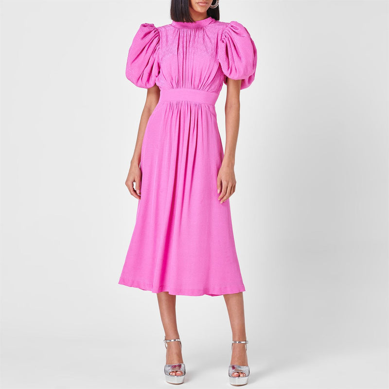 rotate pink dress Jacquard Midi Puffy Dress Light Pink