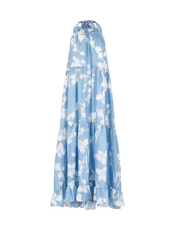 Floral Print Maxi Dress in blue and white silk from Lee Matthews