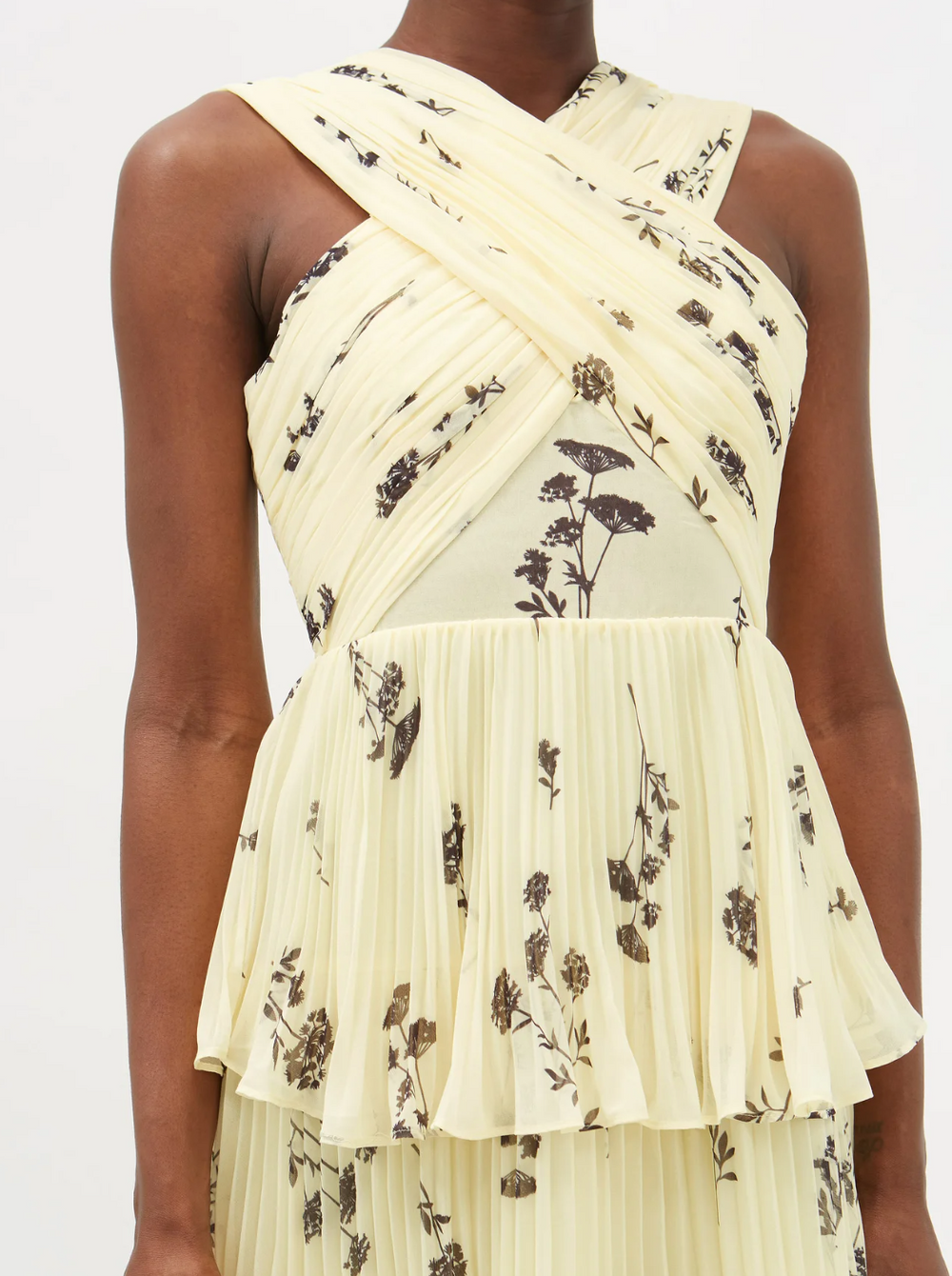 Rent Yellow Crossover Tiered Floral Chiffon Dress by Self Portrait