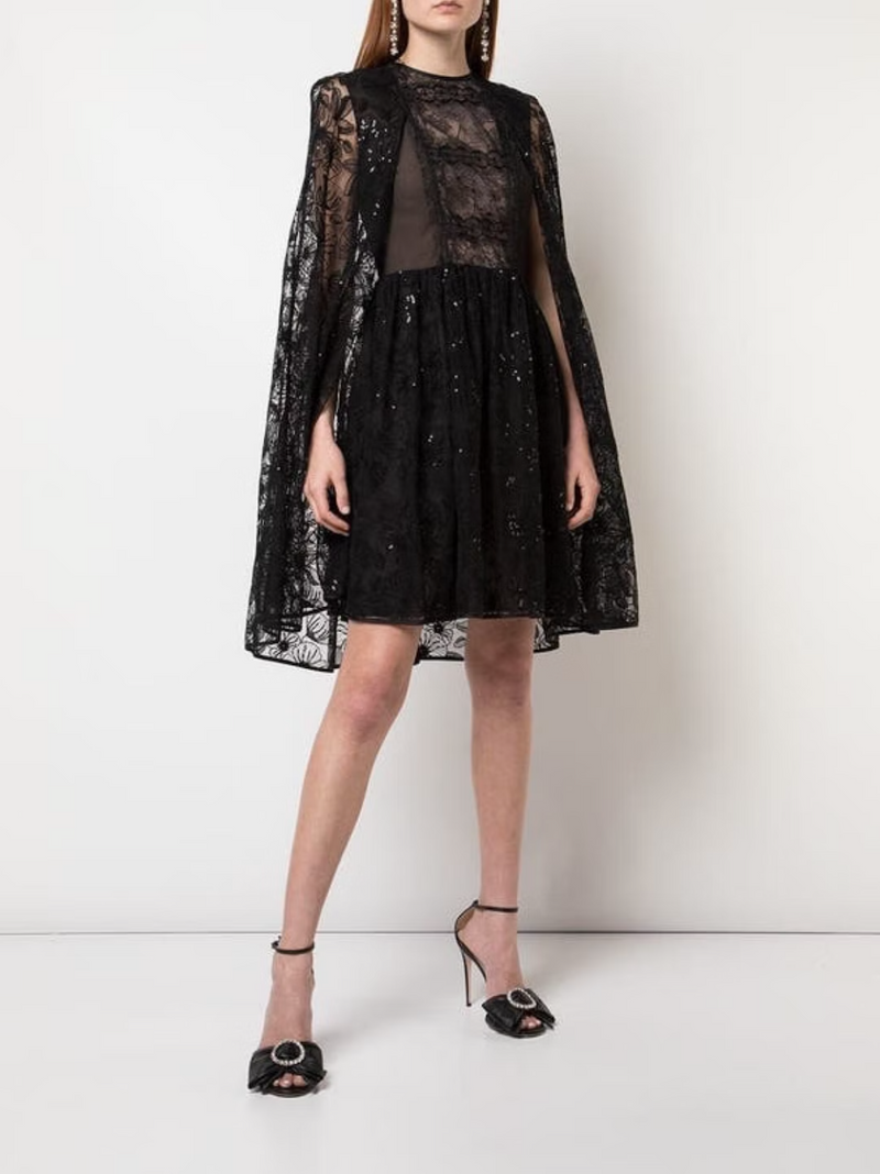 Black lace dress with cape from Giambattista Valli