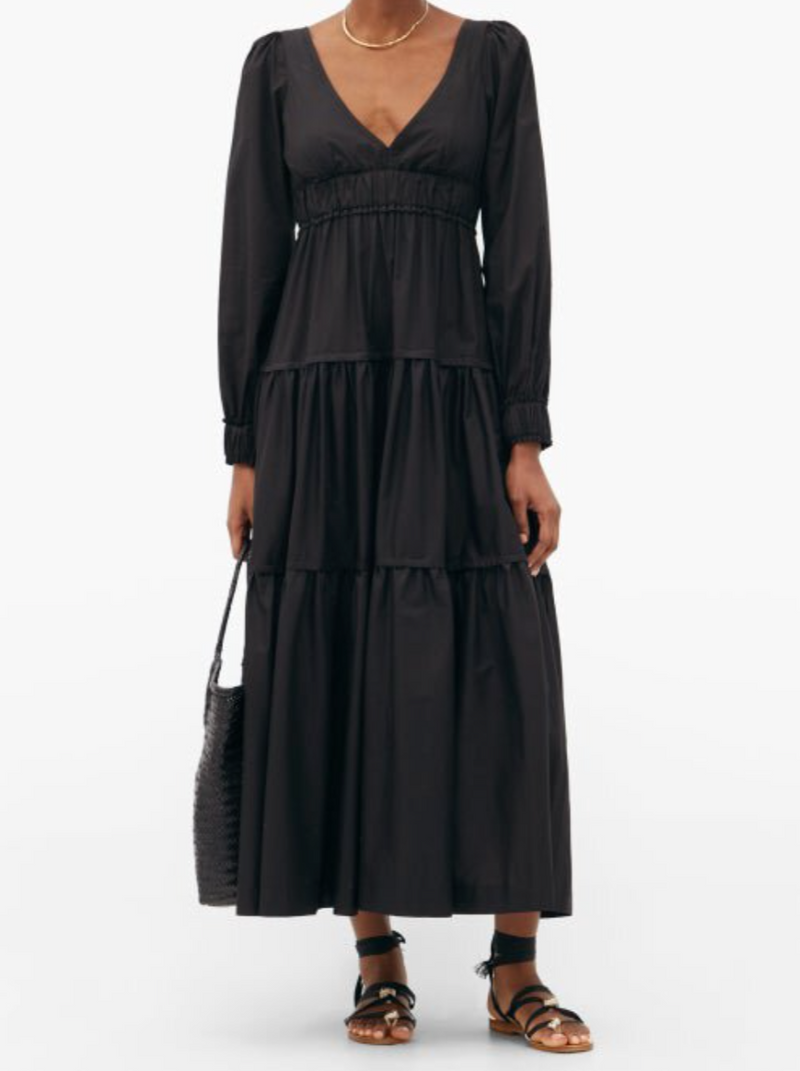 Rent the Theodora Maxi Dress in black cotton from Three Graces London
