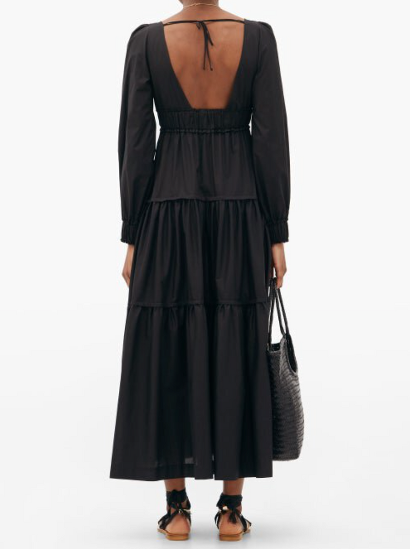 Rent the Theodora Maxi Dress in black cotton from Three Graces London