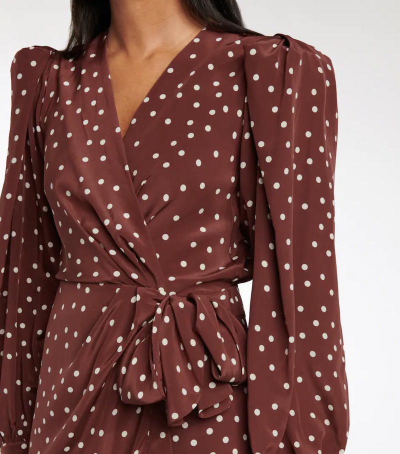 Geography of Life Wrap dress in polka-dot crepe by Johanna Ortiz