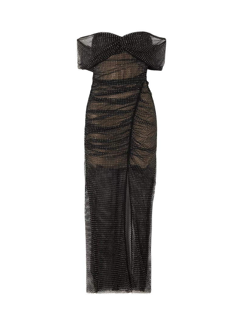 Rent The Off-the-Shoulder Crystal-Embellished Mesh Midi Dress By Self Portrait | Rites Rental & Resale Rent The Off-the-Shoulder Crystal-Embellished Mesh Midi Dress By Self Portrait | Rites Rental & Resale