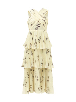 Crossover Tiered Floral Chiffon Dress