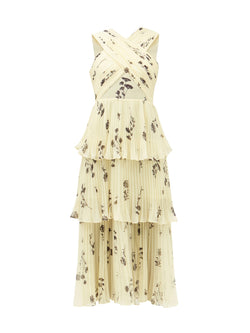 Rent Yellow Crossover Tiered Floral Chiffon Dress by Self Portrait | Rites Rental & Resale Rent Yellow Crossover Tiered Floral Chiffon Dress by Self Portrait | Rites Rental & Resale