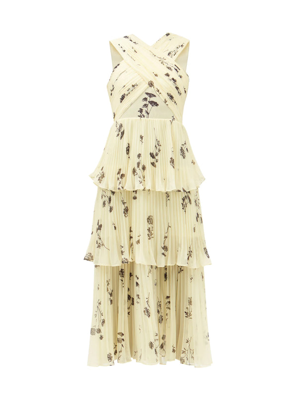 Crossover Tiered Floral Chiffon Dress