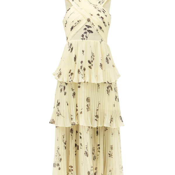Rent Yellow Crossover Tiered Floral Chiffon Dress by Self Portrait Rites Rental Resale