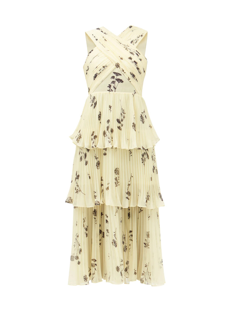Rent Yellow Crossover Tiered Floral Chiffon Dress by Self Portrait | Rites Rental & Resale Rent Yellow Crossover Tiered Floral Chiffon Dress by Self Portrait | Rites Rental & Resale